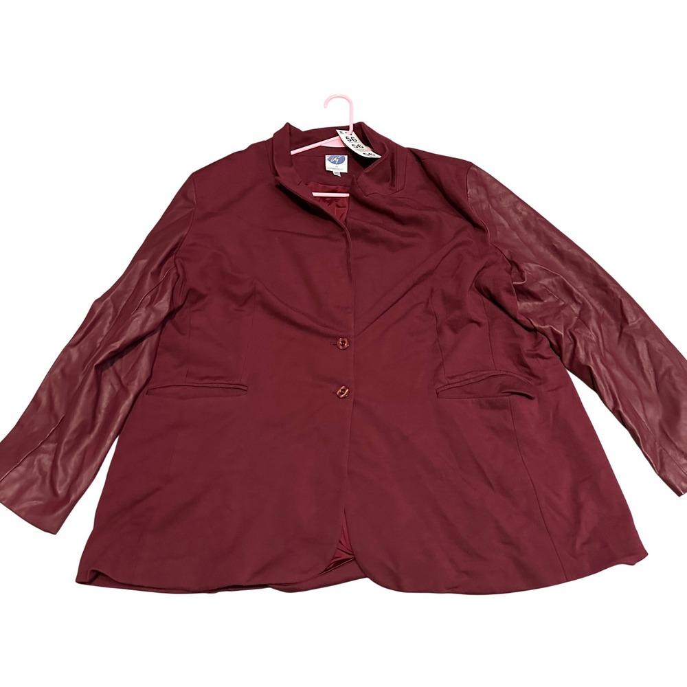 DQ2 by Diane Gilman Women's Burgundy Faux Leather Sleeve Blazer Jacket Size‎ 2X